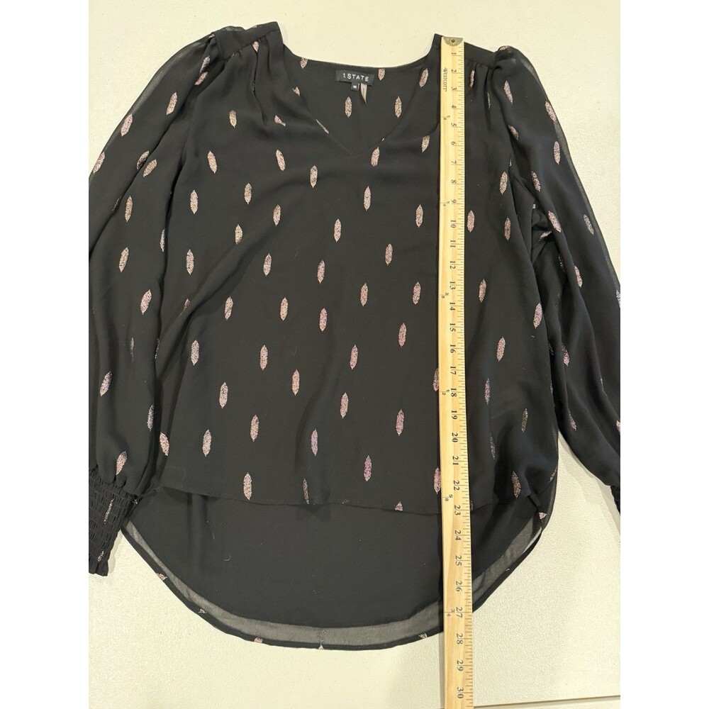 1.State Tunic Blouse Women Medium Black Workwear Lightweight Sheer Career Travel - Picture 5 of 6